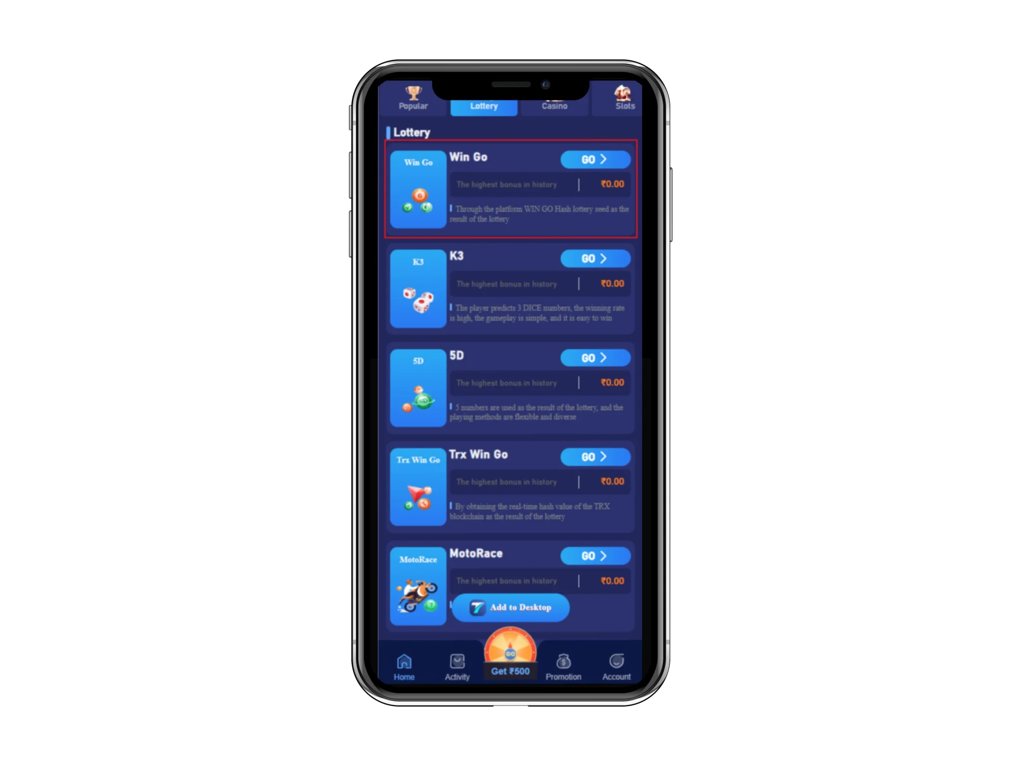 Tiranga Games Win Go lottery games